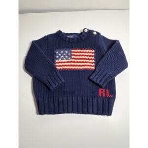 Polo Ralph Lauren Baby Navy Blue 100% Cotton Pullover American Flag Sweater 12M